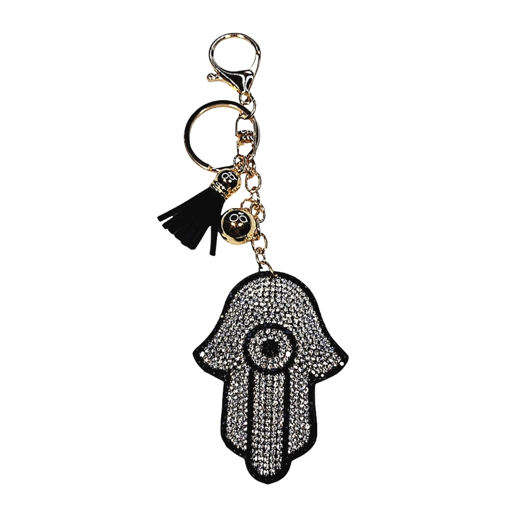 Crystal Black & Clear Fatima Hamsa Keychain NWT